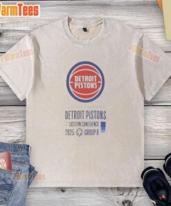 Alt Text: Good Detroit Pistons Eastern Conference 2025 washed t-shirt featuring team logo and vintage design.