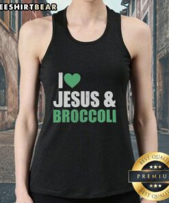 Official I Love Jesus and Broccoli Tank Top featuring a vibrant design for faith and health enthusiasts.