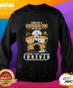 Pretty Charlie Brown fist bumping Snoopy, showcasing Pittsburgh Steelers fandom in a win-or-lose sweatshirt design.