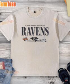 Alt Text: Awesome Baltimore Ravens Super Bowl Champions XLVII washed t-shirt featuring bold team logo and championship details.