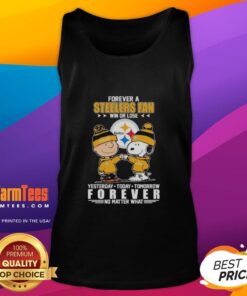 Alt Text: Pretty Charlie Brown fist bumping Snoopy in Steelers tank top, a true fan win or lose, celebrating Pittsburgh pride.