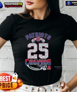 New England Patriots AFC East Division Champions 2025 ladies tee featuring all signatures, perfect for fans.