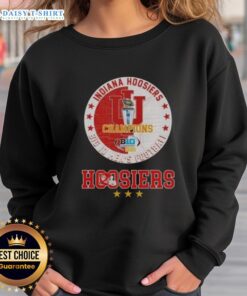 Awesome 2025 Big 10 Men's Football Champions Indiana Hoosiers sweatshirt in red with logo, perfect for fans.