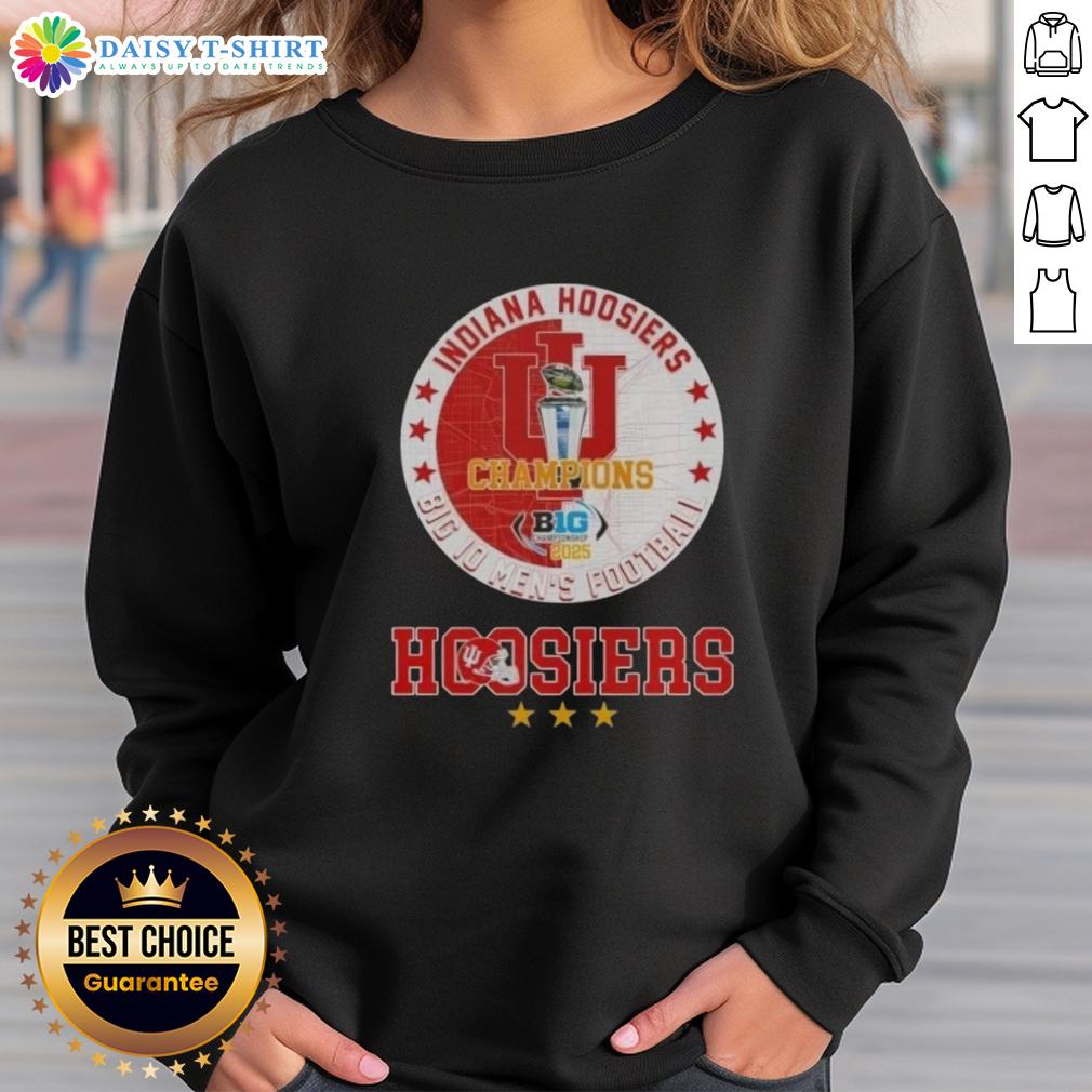 Awesome 2025 Big 10 Men'S Football Champions Indiana Hoosiers Sweatshirt Awesome 2025 Big 10 Men's Football Champions Indiana Hoosiers sweatshirt in red with logo, perfect for fans.