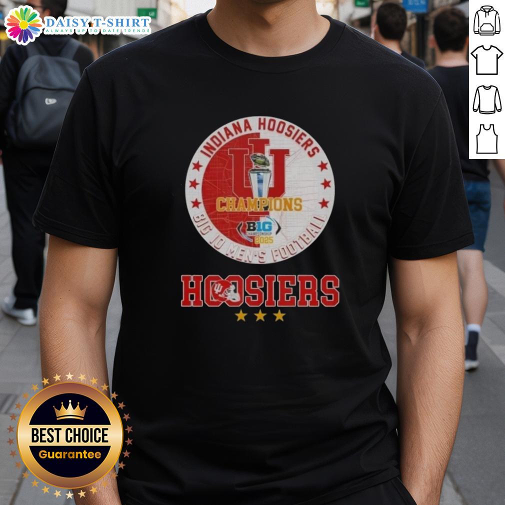 Awesome 2025 Big 10 Men'S Football Champions Indiana Hoosiers T Shirt 2025 Big 10 Men's Football Champions Indiana Hoosiers T-Shirt featuring team logo and vibrant colors for fans.