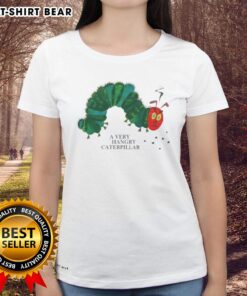 Alt Text: Awesome A Very Hangry Caterpillar Ladies Tee featuring a colorful caterpillar design, perfect for nature lovers.