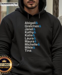 Awesome Abigail, Gretchen, Janet, Kathy, and Katie wearing stylish hoodies, showcasing trendy fashion and friendship.