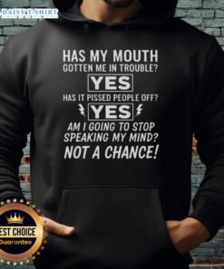 Alt Text: Awesome hoodie with 'Am I Going To Stop Speaking My Mind? Not A Chance' slogan, perfect for bold self-expression.