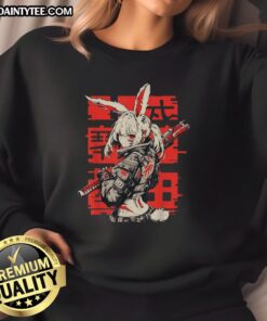 Alt Text: Awesome anime manga cyberpunk aesthetic techwear Harajuku bunny girl sweatshirt featuring vibrant colors and unique design.