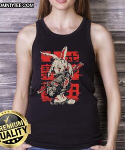 Cyberpunk aesthetic techwear bunny girl tank top featuring vibrant anime manga design from Harajuku style.