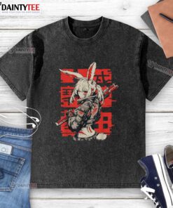 Alt Text: Awesome anime manga cyberpunk aesthetic techwear Harajuku bunny girl washed t-shirt design featuring vibrant colors.