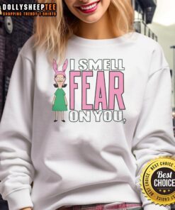 Awesome Bob's Burgers Louise 'I Smell Fear On You' sweatshirt featuring vibrant colors and a playful design.