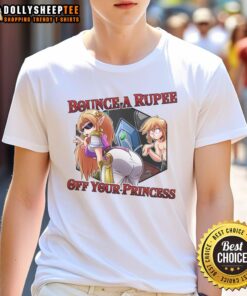Alt Text: Awesome Bounce A Rupee Off Your Princess The Legend Of Zelda T-Shirt featuring iconic game graphics and vibrant colors.