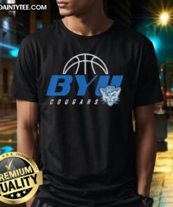 Awesome BYU Cougars basketball T-shirt featuring bold team logo and vibrant colors, perfect for fans and game day wear.