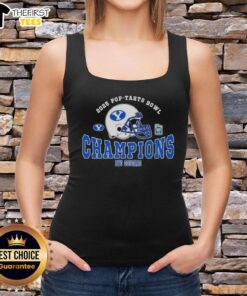 Alt Text: BYU Cougars football tank top celebrating the 2025 Pop Tarts Bowl, featuring vibrant team colors and logo.