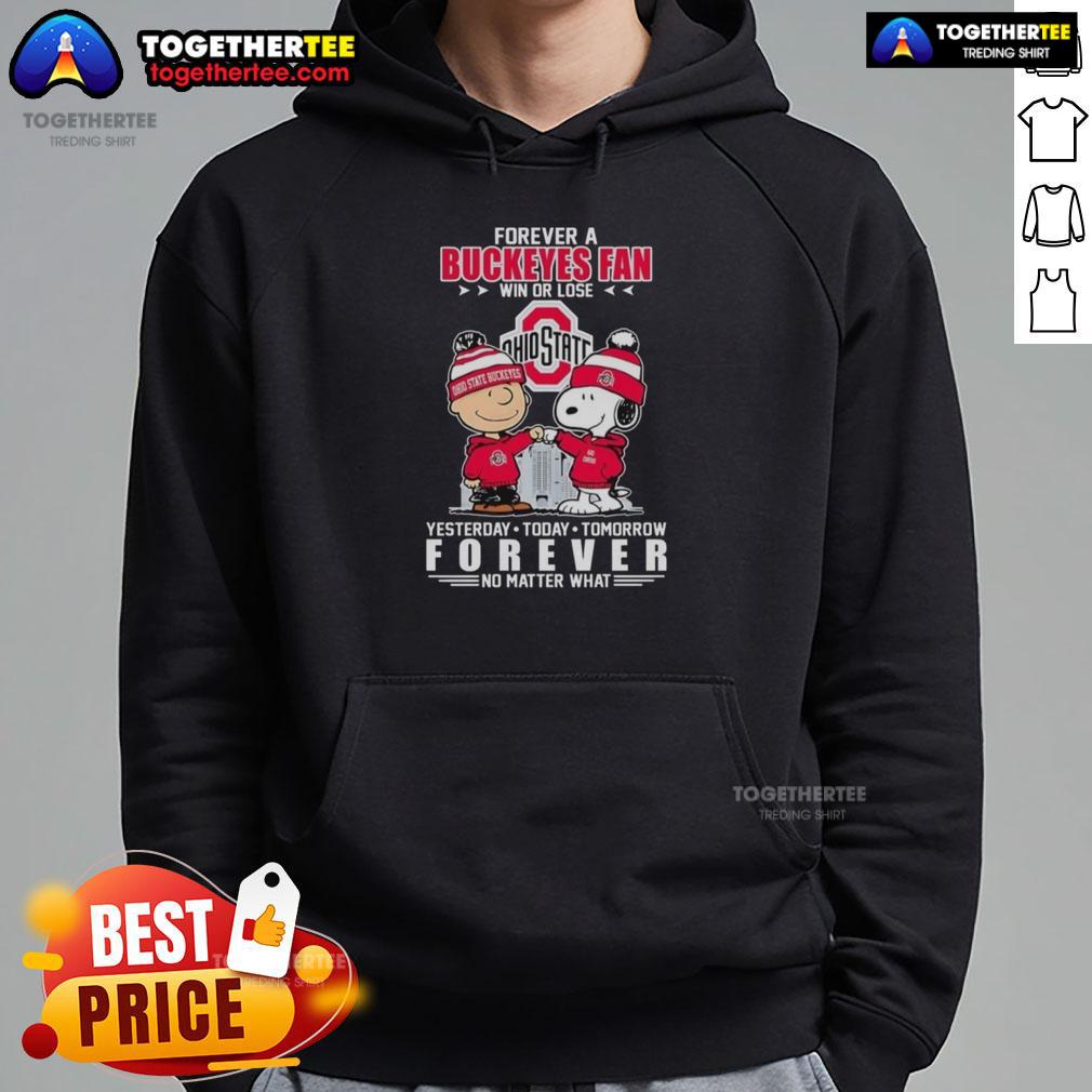 Awesome Charlie Brown Fist Bump Snoopy Forever A Ohio State Buckeyes Fan Win Or Lose No Matter What Hoodie Alt Text: Charlie Brown fist bumping Snoopy in Ohio State Buckeyes hoodie, showcasing fan spirit win or lose.