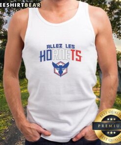 Awesome Charlotte Hornets Allez Les Hornets tank top featuring vibrant team colors and logo for passionate fans.