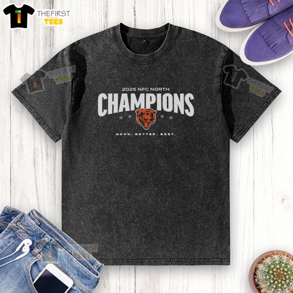 awesome-chicago-bears-2025-nfc-north-champions-good-better-best-washed-t-shirt Awesome Chicago Bears 2025 NFC North Champions Good Better Best washed t-shirt featuring team colors and logo design.