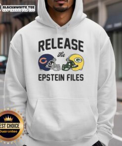 Alt Text: Awesome Chicago Bears vs Green Bay Packers hoodie featuring 'Release The Epstein Files' design for fans.