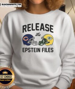 Awesome Chicago Bears vs Green Bay Packers sweatshirt featuring 'Release The Epstein Files' design for sports fans.