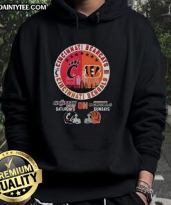 Awesome Cincinnati Bearcats and Bengals helmet logo mashup hoodie for game day style on Saturdays and Sundays.