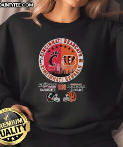 Awesome Cincinnati Bearcats and Bengals helmet logo mashup sweatshirt showcasing team spirit and style.