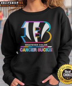 Awesome Cincinnati Bengals Football sweatshirt featuring vibrant colors and a cancer awareness logo design.