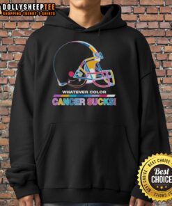Alt Text: Cleveland Browns hoodie featuring a colorful anti-cancer logo, showing support for cancer awareness and football fans.