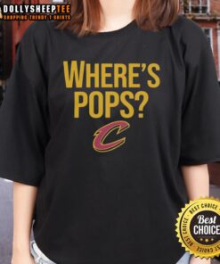 Alt Text: Cleveland Cavaliers basketball big logo on a stylish 'Where's Pops?' ladies tee for fans and sports enthusiasts.