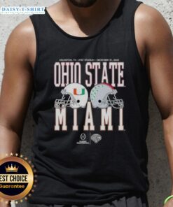 Awesome Cotton Bowl Classic 2025: Miami Hurricanes vs. Ohio State Buckeyes tank top featuring team logos and vibrant design.
