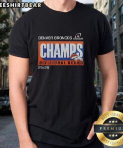 Alt Text: Awesome Denver Broncos 202526 Divisional Round Champs T-Shirt featuring team colors and logo, perfect for fans.