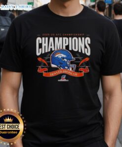 Awesome Denver Broncos AFC Championship Champions 2025-26 Big Helmet Center T-Shirt featuring bold team graphics.