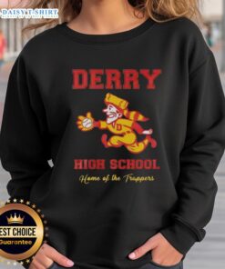 Awesome Derry High School Home of the Trappers sweatshirt in blue, featuring the school's logo and sporty design.