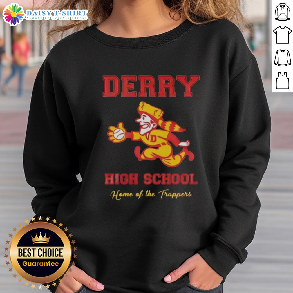 Awesome Derry High School Home Of The Trappers Sweatshirt Awesome Derry High School Home of the Trappers sweatshirt in blue, featuring the school's logo and sporty design.