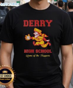 Alt Text: Awesome Derry High School Home Of The Trappers T-Shirt featuring school colors and logo, perfect for fans and students.