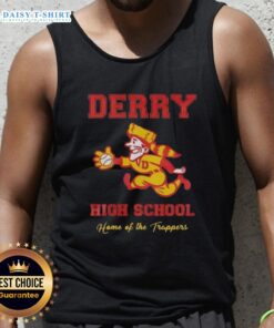 Awesome Derry High School Home of the Trappers tank top featuring school colors and logo, perfect for fans and students.