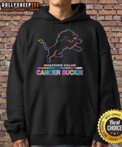 Awesome Detroit Lions football hoodie in vibrant colors supporting cancer awareness, featuring a bold logo design.
