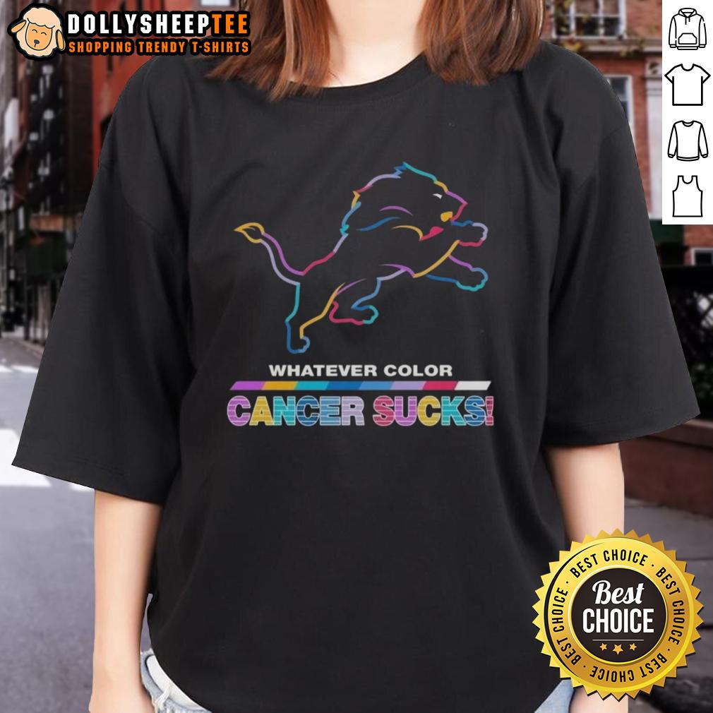 Awesome Detroit Lions Football Whatever Color Cancer Sucks Logo Colors Ladies-Tee Detroit Lions football ladies tee featuring colorful 'Cancer Sucks' logo, perfect for supporting the team and cancer awareness.