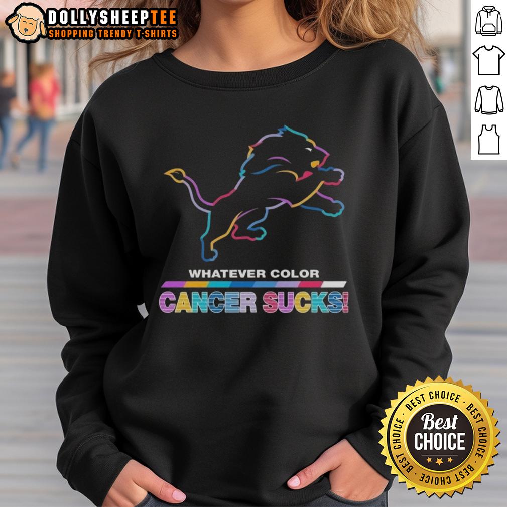 Awesome Detroit Lions Football Whatever Color Cancer Sucks Logo Colors Sweatshirt Awesome Detroit Lions football sweatshirt featuring colorful 'Cancer Sucks' logo, perfect for fans and supporters.