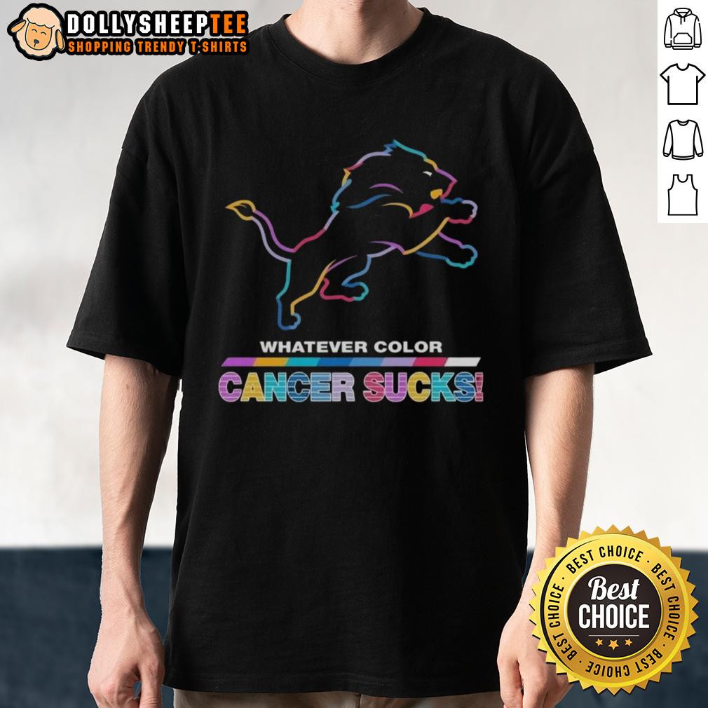 Awesome Detroit Lions Football Whatever Color Cancer Sucks Logo Colors T Shirt Awesome Detroit Lions Football T-Shirt with colorful 'Cancer Sucks' logo, perfect for supporting cancer awareness.