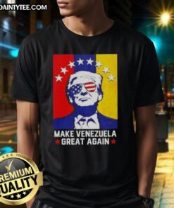 Awesome Donald Trump Make Venezuela Great Again flag t-shirt design featuring bold graphics and patriotic colors.