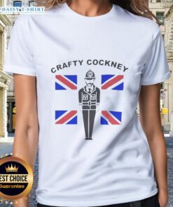 Awesome Eric Bristow Crafty Cockney British Flag Ladies Tee showcasing a stylish design for darts fans.