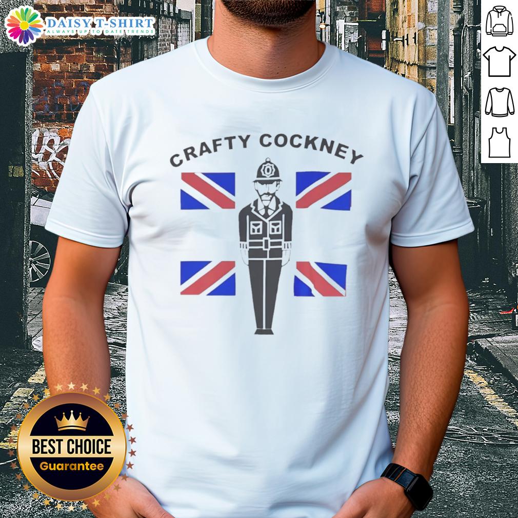 Awesome Eric Bristow Crafty Cockney British Flag T Shirt Alt Text: Awesome Eric Bristow Crafty Cockney T-Shirt featuring a vibrant British flag design, perfect for darts fans.