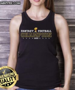 Awesome Fantasy Football Champion 2025 shield trophy emblem on a stylish tank top for fans and players.