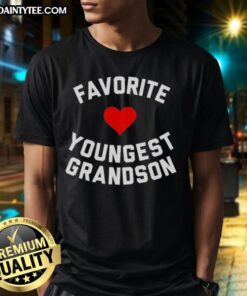 Awesome Favorite Youngest Grandson Heart T-Shirt in vibrant colors, perfect gift for proud grandparents and family celebrations.