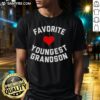 Awesome Favorite Youngest Grandson Heart T-Shirt in vibrant colors, perfect gift for proud grandparents and family celebrations.
