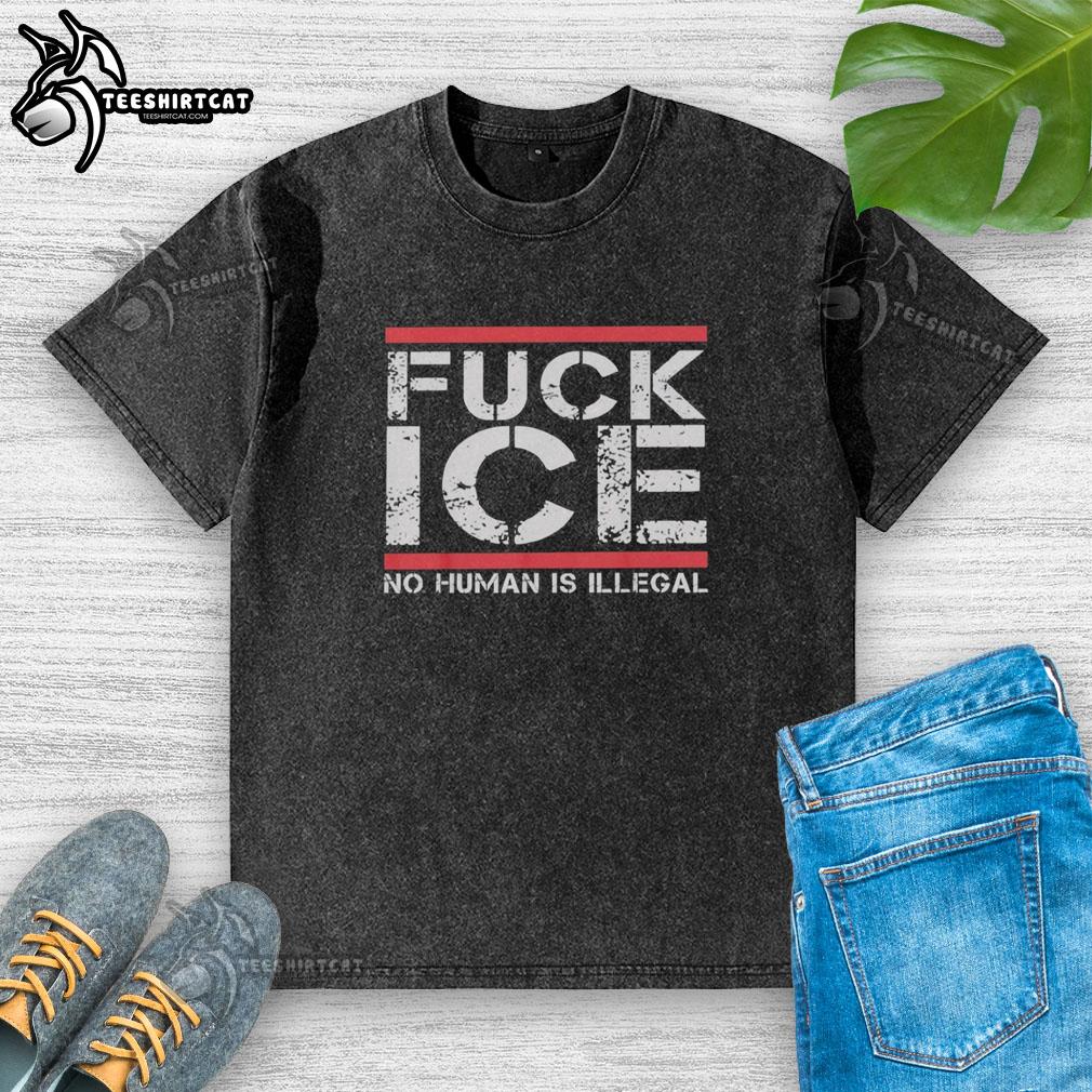 awesome-fck-ice-no-human-is-illegal-retro-washed-t-shirt Retro washed T-shirt featuring 'Awesome Fck Ice' and 'No Human is Illegal' graphics for a stylish, bold statement.