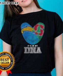 Awesome Fingerprints Los Angeles Chargers X Stanford Cardinal Ladies Tee showcasing unique DNA design and team spirit.