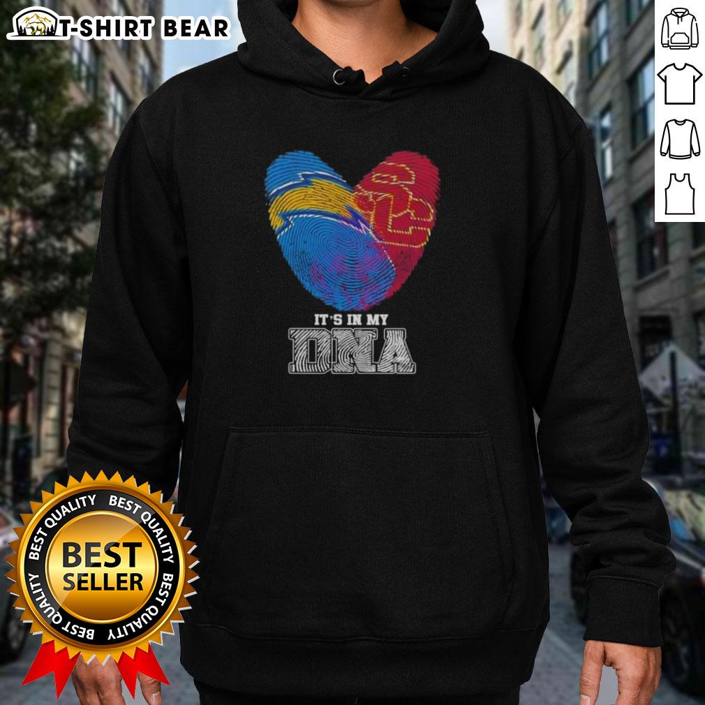 Awesome Fingerprints Los Angeles Chargers X Usc Trojans It'S In My Dna Hoodie Awesome Fingerprints Los Angeles Chargers x USC Trojans hoodie featuring unique DNA-inspired design for fans.