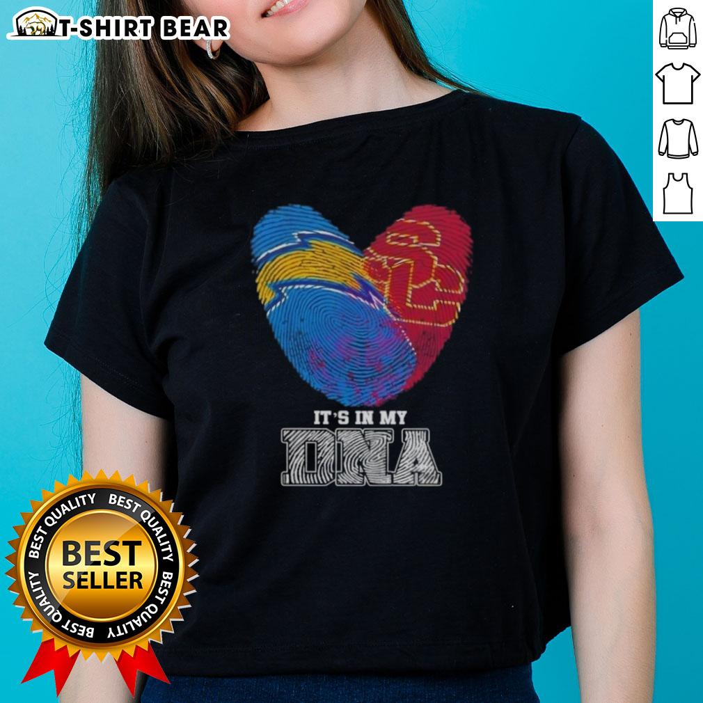Awesome Fingerprints Los Angeles Chargers X USC Trojans It's In My DNA Ladies-Tee Awesome Fingerprints Los Angeles Chargers x USC Trojans ladies tee showcasing a unique design celebrating team spirit.